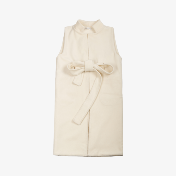 Manteau long sans manches blanc, cachemire et laine