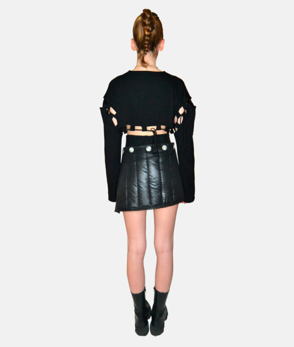 Jupe courte noire matelassée asymétrique