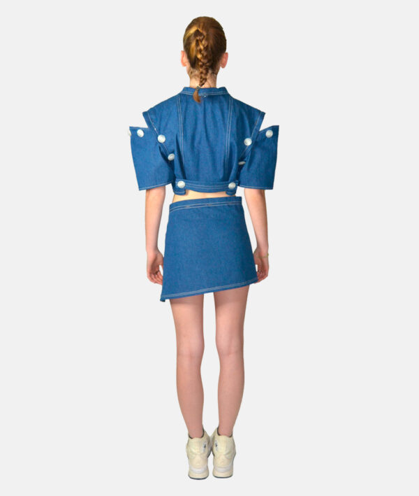 Jupe denim asymétrique taille haute/taille basse