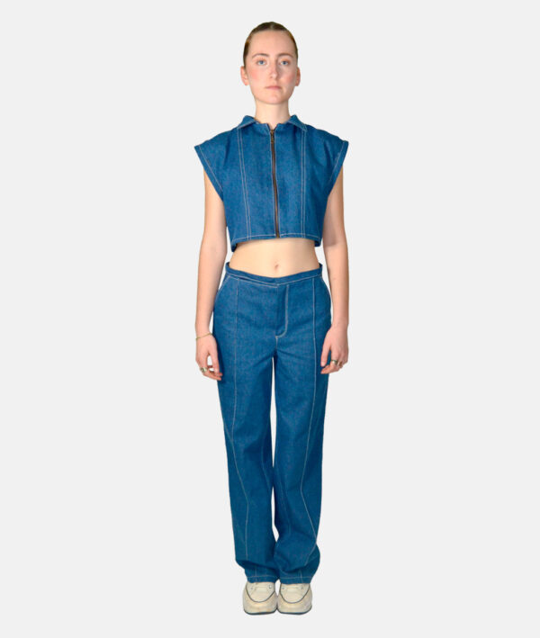 Pantalon denim taille haute/taille basse