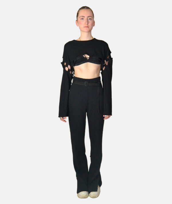 Pantalon large côtelé noir
