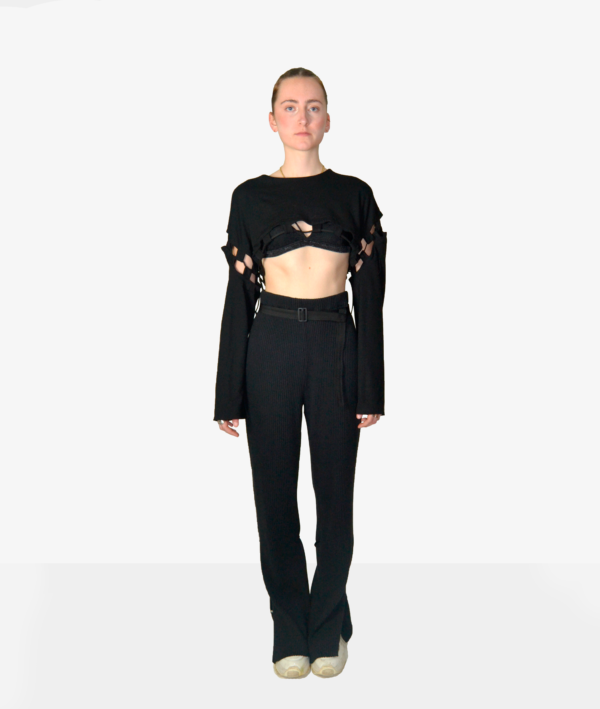 Pantalon noir en bord-côtes
