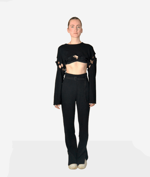 Pantalon noir en bord-côtes